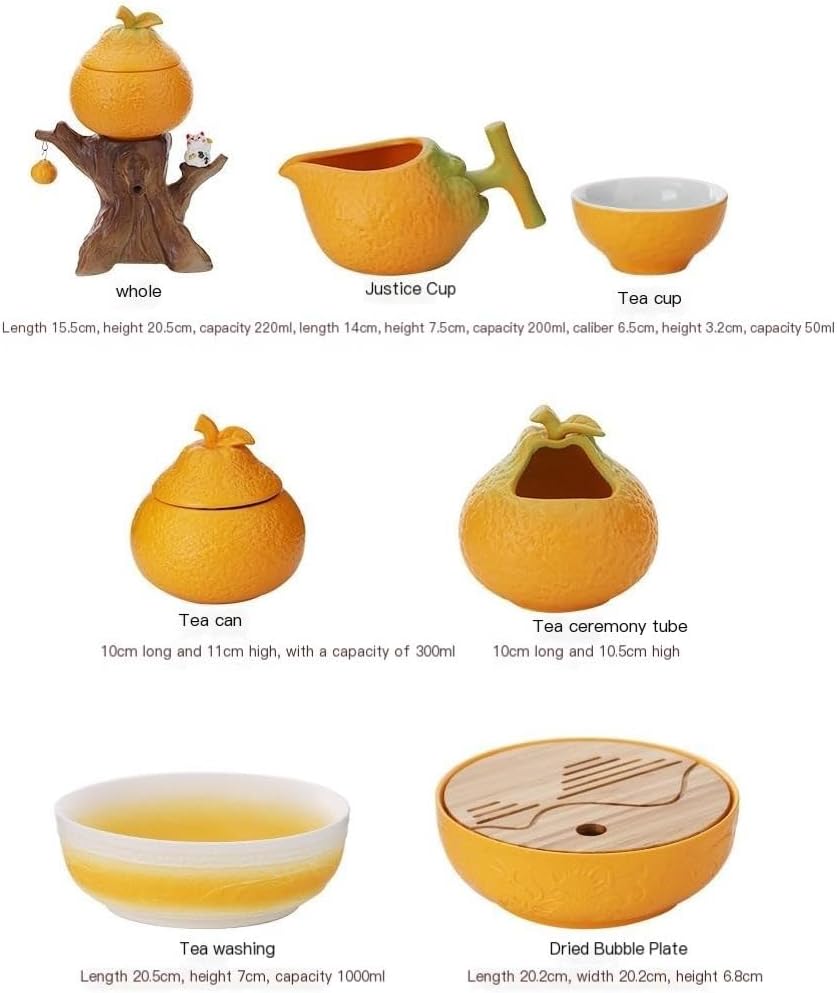 Tea Storage Tank Creative Orange Tea Storage Container Jar Household Teapot Tea Cup Tea Tray Ceramic Tea Set Accessories Set Multifunctional Storage Jar,A