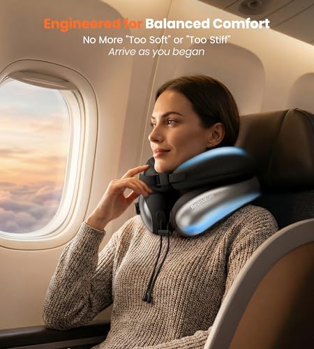 Image of Neck Pillow for Traveling, Travel Pillows for Airplanes, Adjustable Neck Pillow Airplane Travel Essentials - 2 Layer Patented | Inflatable Air Loop & Memory Foam for 360 Ergonomic Support