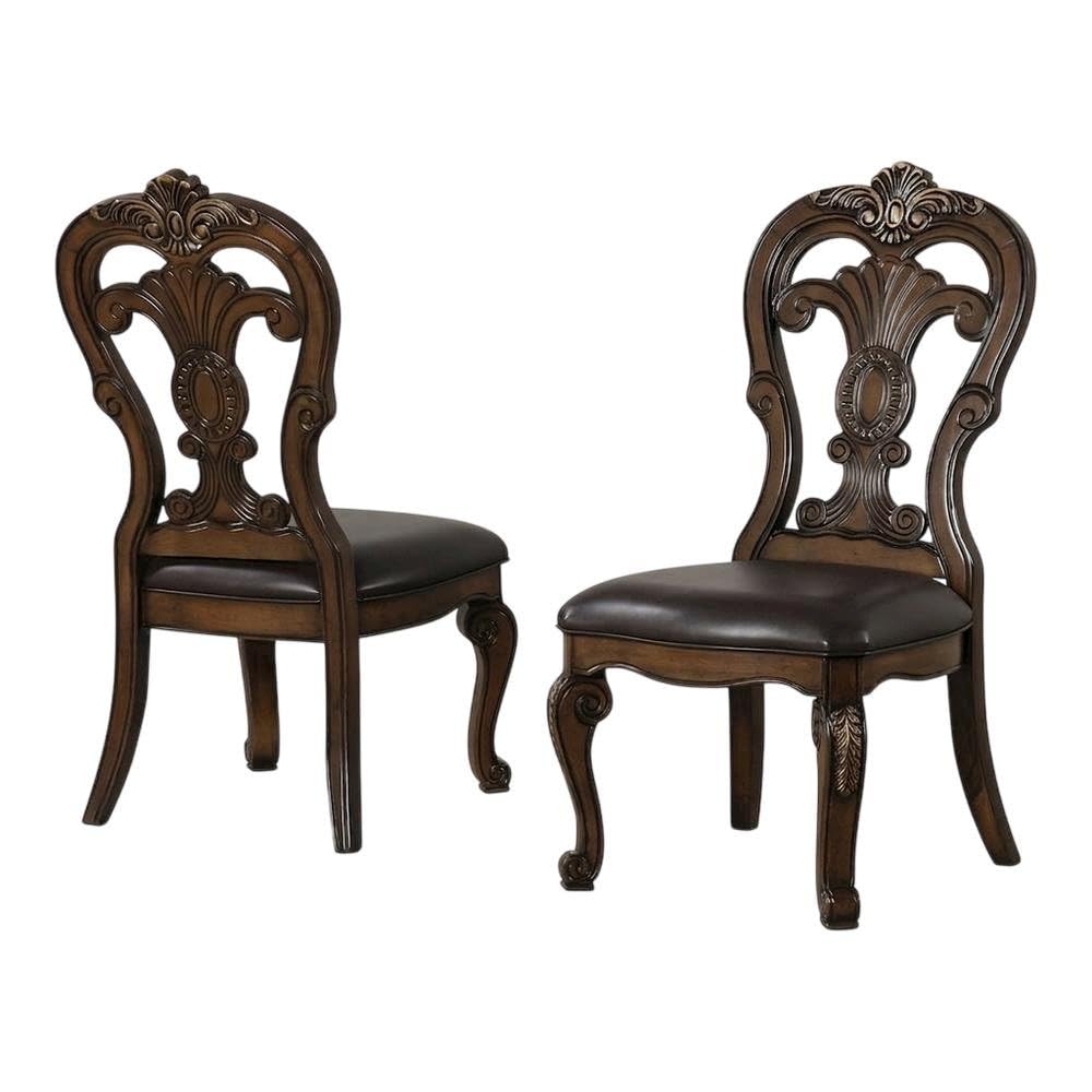 Melina Dark Brown Upholstered Dining Side Chair Set of by Starlight Canyon Home – Solid Rubberwood, Oak Veneer, Engineered Wood, Fabric, Brown, Pack of 2