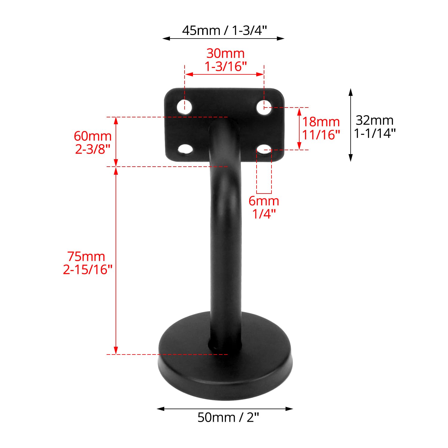 QWORK® Zestaw 5 uchwytów schodowych ze stali nierdzewnej - czarny - 60x80 mm zakrzywiony