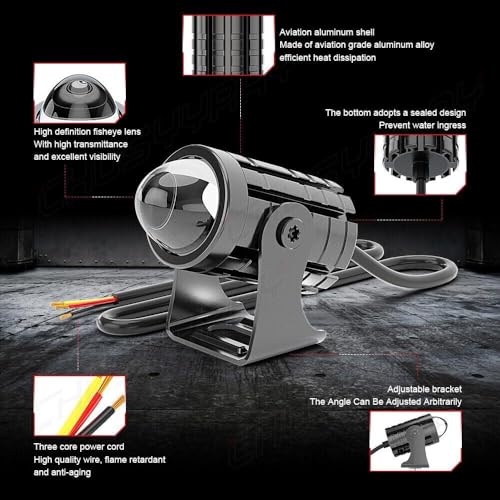 Image of Jumbuck Universal Bike LED Light - High Power Motorcycle Fog Lamps Mini Driving Lights with White /Yellow Dual Color Projector Lens & Switch (Set of 2Pcs)