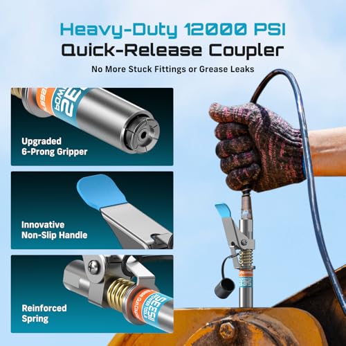Seesii Grease Gun Accessory Kit w/ 12000 PSI Quick-Release Coupler, 90 Adapter, 39.4 Flexible Hose and Zerk Fi + 65% Off Code XFBL2LCR - image 3