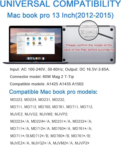 Universal Charger,Replacement for Mac Book Pro/Mac Book Air 11 and 13 Inch Retina Display Ac 60W 2 T Connector Power Adapter(Late 2012-2017) - Image 3