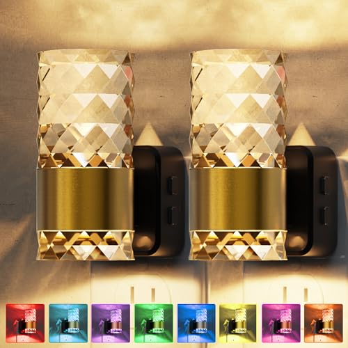 Image of L LOHAS LED Night Light, Night Lights Plug into Wall, 2 Pack 10-Color RGB Change Nightlights,10 /50 /100LM Adjustable Automatic Nightlights Plug in with Dusk to Dawn Sensor for Room Bathroom Hallway