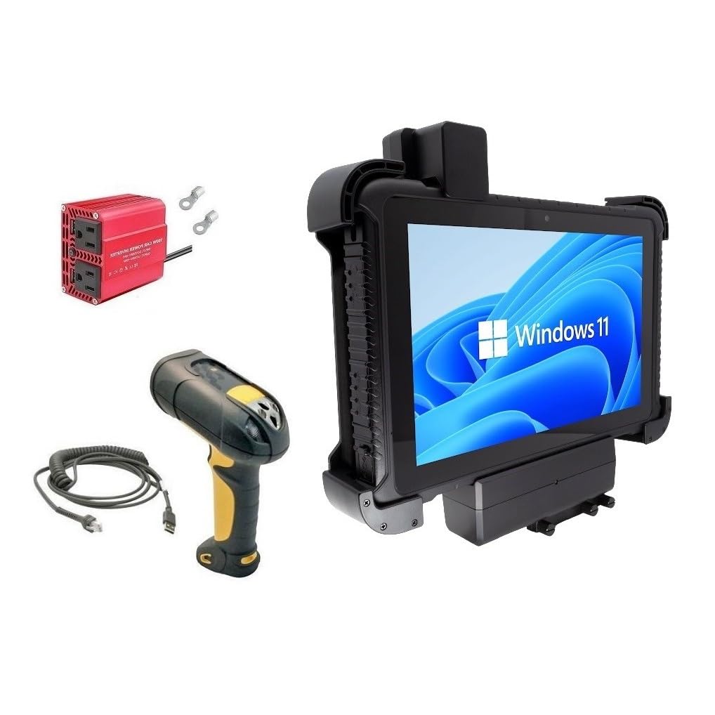 Forklift Mounted Ultra Rugged Tablet All-in-One Package, Windows 11 Pro, Powered/Lockable Mount, Long Range Barcode Scanner with Coiled USB Cable,