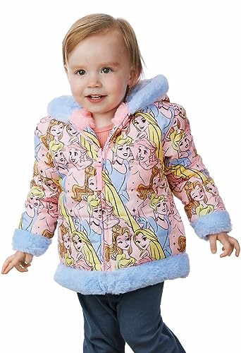 Disney Girls Puffer/Faux Fur Hooded Reversible Jacket (US, Age, 4 Years, Pink Princess)3