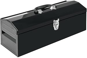 Torin: 19-Inch Portable Black Metal Toolbox: Hip Roof Style, Metal Latch, Removable Tray