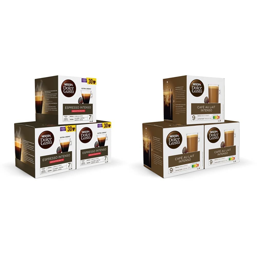 Nescafé Dolce Gusto Espresso Intenso Descafeinado - Packs de cápsulas 3x30 y 3x16 - Total: 90 cápsulas