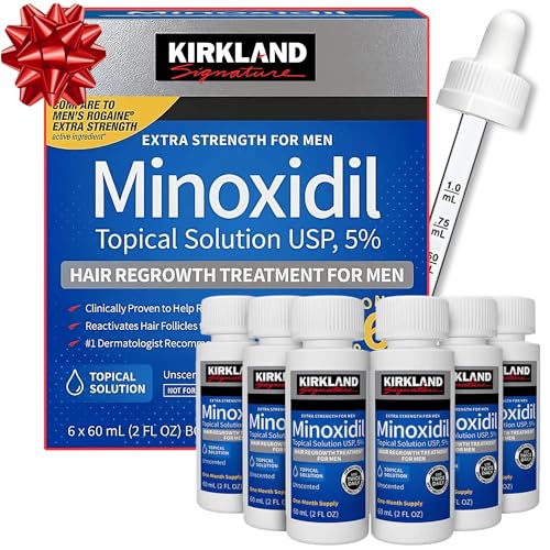 Kirkland Signature Minoxidil Topical Solution USP 5%, Extra Strength Hair Regrowth Treatment for Men, 6 Months Supply