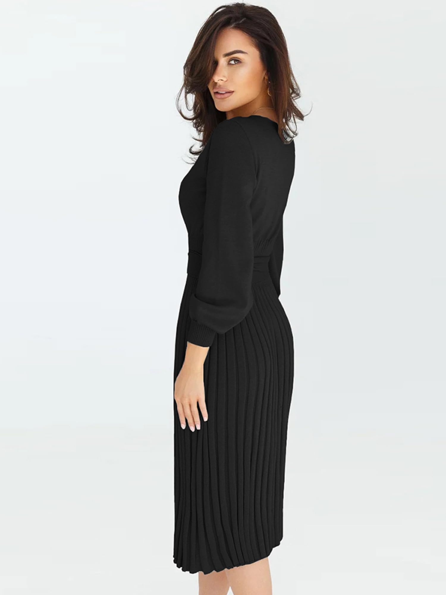 Ever-Pretty Vestito Maglioni Donna Abito Casual a Maniche Lunghe Invernali Elegante Abito in Maglia Midi Abito con Cintura Pullover Elasticizzato Autunno CG40413