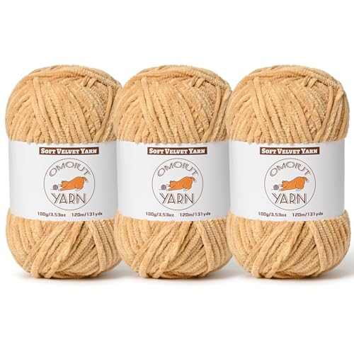 Image of 3 Pack Khaki Fluffy Velvet Yarn for Crocheting, Chunky Chenille Baby Blanket Yarn for Crocheting, Soft Fuzzy Puzzle Yarn for Knitting,(100g /3.53oz Each) Bulky Thick Amigurumi Crochet Yarns
