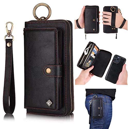 Coque magnétique iPhone 14 Pro détachable avec portefeuille zippé anti-chute
