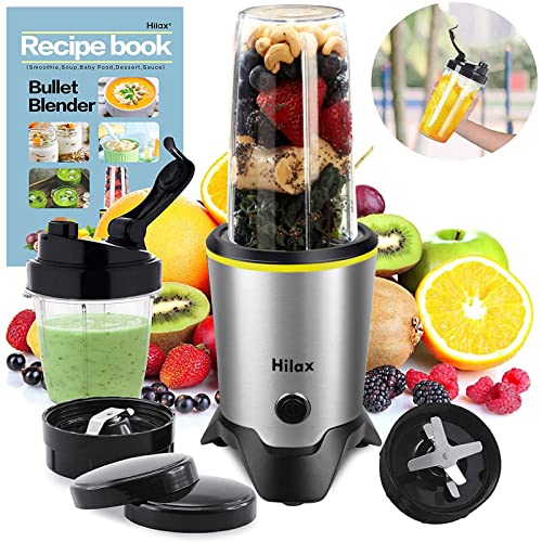 1200W Personal Bullet Blender for Shakes and Smoothies - 12-Piece Nutritional Blender for Kitchen with Blending and Grinding Blades, Recipe Book and Tritan 32+15 oz Travel Bottles for Fruits, BPA Free, Silver