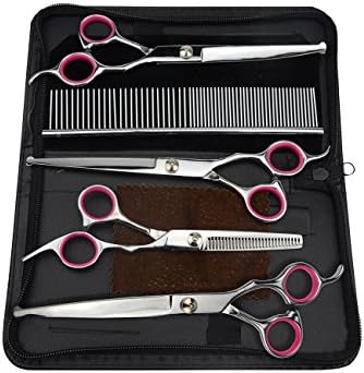 LILYS PET 7.0"/7.5" Round-TIP Safety Professional Stainless Steel PET Dog Cat Grooming Scissors Set,Pink Ring, Cutting&Curved&Thinning Shears Set
