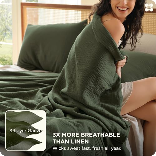 Image of Bedsure PureWoven 100% Cotton Muslin Duvet Cover Queen Size 3-Layer Gauze