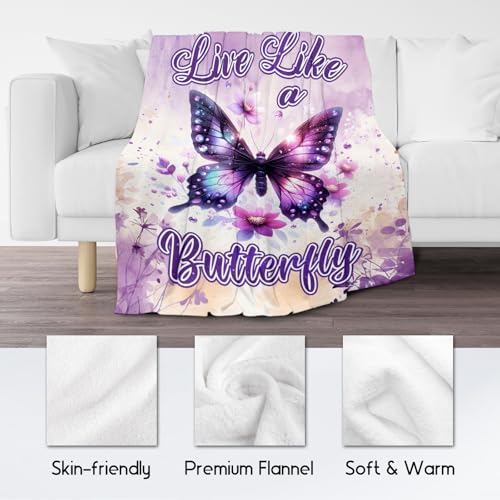 Butterfly Blanket for Women, Cute Soft Throw Gifts for Girls, Cozy Flannel Throw Blankets for Couch Office, 60"x80"