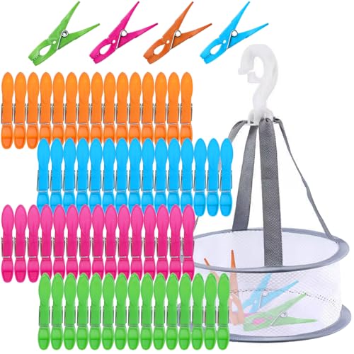 Mauepersu 60 Piezas Pinzas de Ropa Fuertes con Cesta - Pinzas Antideslizantes Resistentes al Viento para Ropa, Calcetines y Toallas