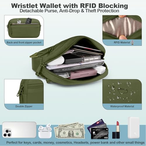 Image of YFWE Clip and Go Strap for Phone with Wallet Crossbody, Adjustable Phone Lanyard with Detachable RFID Wristlet Wallet, Pattern Strap - Olive Green(L)