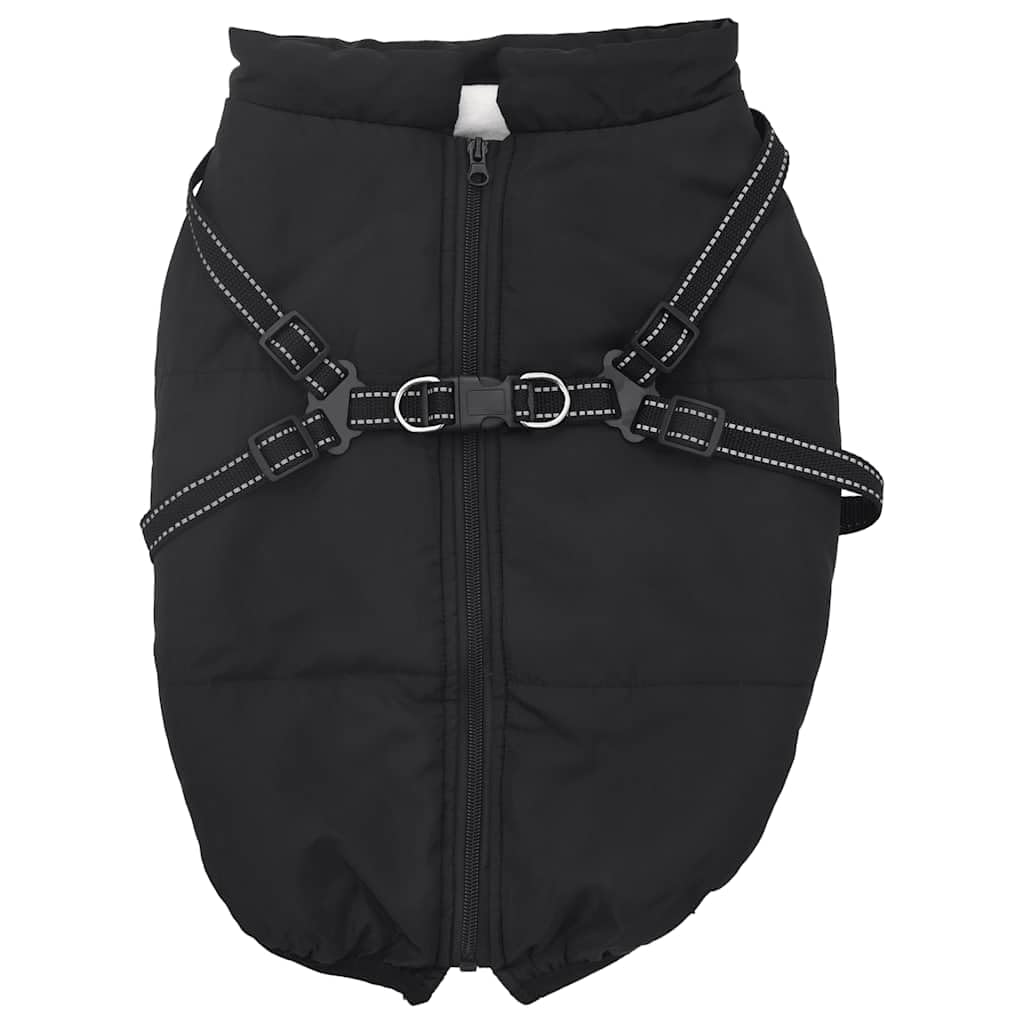 Hundemantel mit verstellbarem Geschirr wasserdicht schwarz L52 reflektierend mit Fleece, Outdoor Wintermantel für Spaziergang, Winddicht und warm, komfortabel und sicher bei Regen Herbst