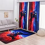 Meeting Story Gamer Gaming Area Rug Tie Dye Lightnings Gamepad Rug, Gaming Curtains for Boys Bedroom