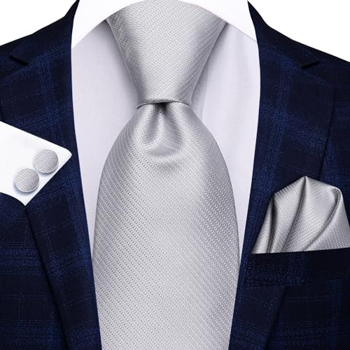 Image of Hi-Tie Silk Ties for Men Plaid Paisley Striped Necktie Pocket Square Cufflinks Set Formal Business