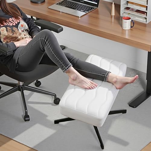 Image of VECELO Under Desk Footrest, PU Ergonomic Foot Rest with Comfort Padding, Height Adjustable for Relieving Leg Pain, Stiffness, and etc, White
