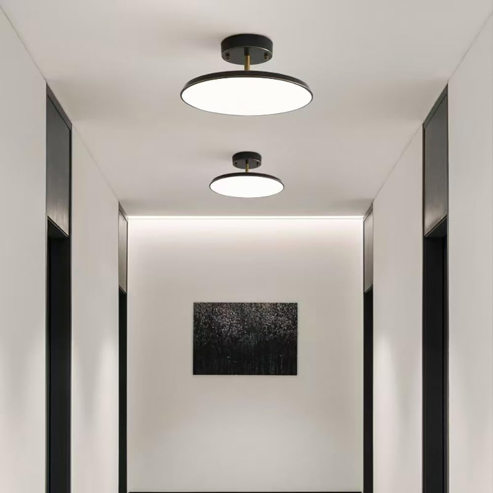 Nordycka Okrągła Lampy Sufitowa LED, Obracana Głowica Mała Lampy Sufitowe Niski Profil Minimalistyczne do Korytarza Przedpokoju(Black(6000K),20cm/7.87in)