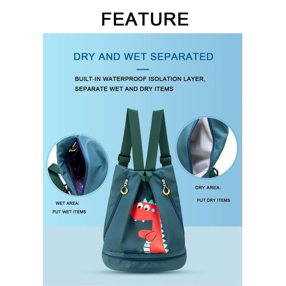 CYBHSM Dry Wet Separato Cartoon Borsa da nuoto con cerniera Zaino impermeabile Escursionismo Equitazione Spiaggia Sport Piscina Gear Bag per bambini