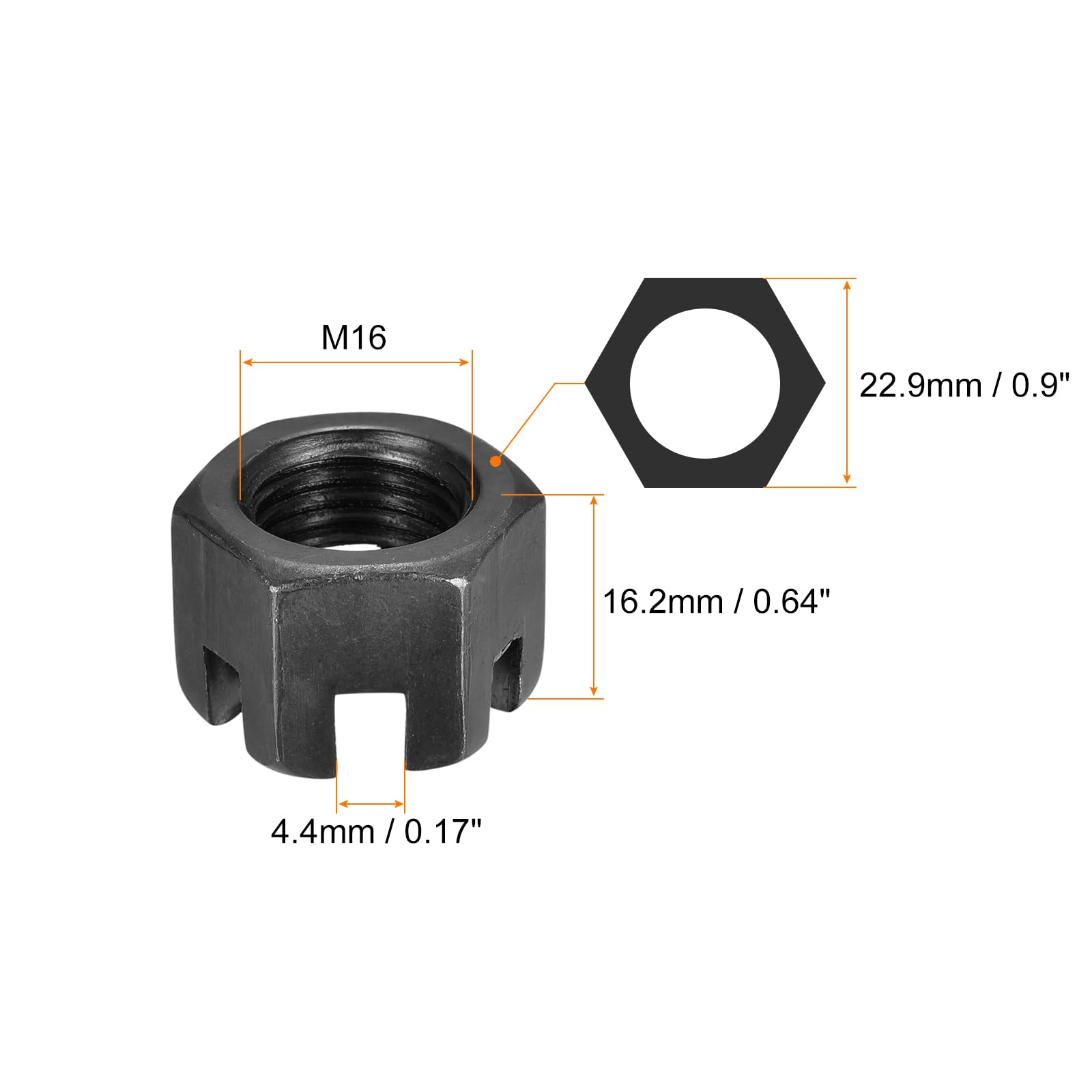 QUARKZMAN M16x1.5mm Tuerca Ranurada Hexagonal, Tuerca Hexagonal de Acero al Carbono Grado 4.8, Negra, 8 Piezas
