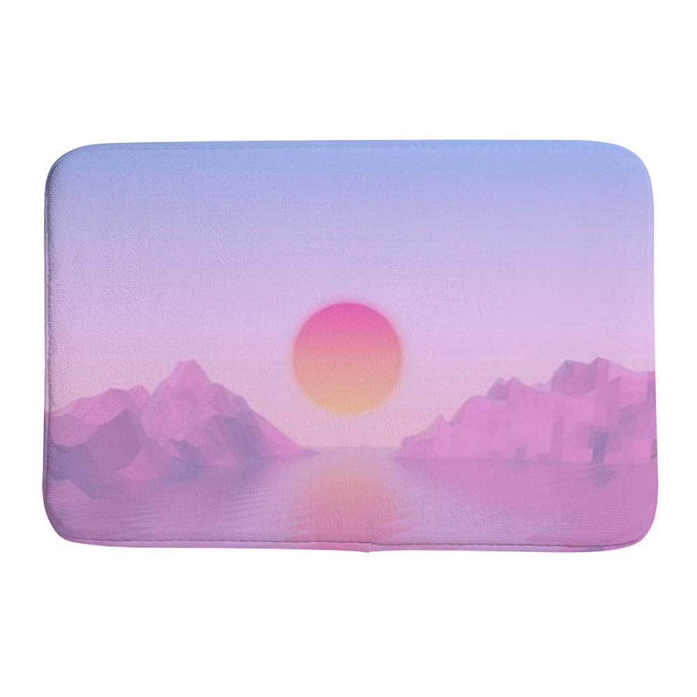 Tapis de bain absorbant en velours corail doux motif paysage montagneux 91x61cm