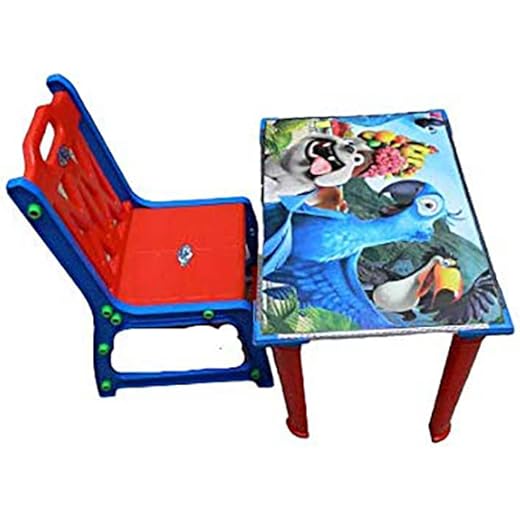 Foldable Kids Study Table Set - Red & Blue