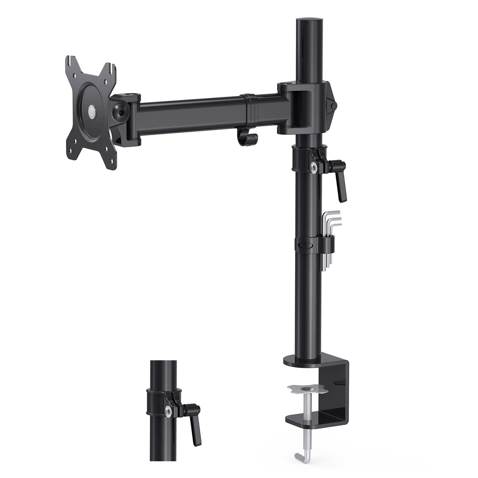 HFTEK Soporte para monitor de 13 a 34 pulgadas, soporte para monitor de brazo y pantalla, soporte para pantallas LED LCD, 1 monitor, altura regulable, inclinable, VESA 75 x 75/100 x 100