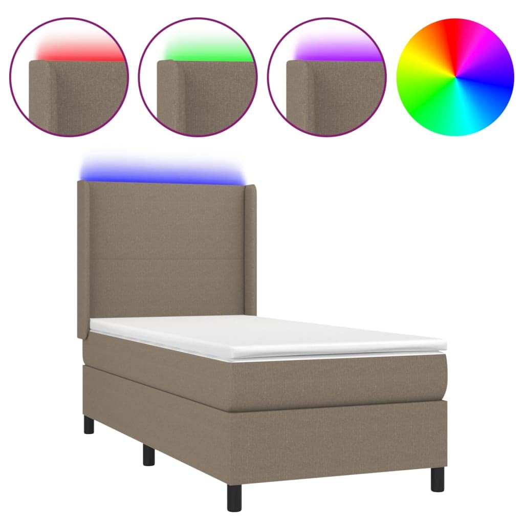 Cama con somier LED topo, 90 x 190 cm, tejido h. Cabecero de muelles ensacados para colchón de invitados y jóvenes