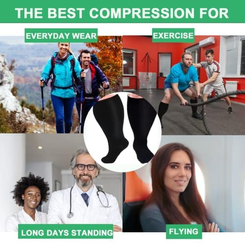 Image of 4 Pairs Plus Size Compression Socks for Women and Men 20-30 mmHg, Wide Calf Stockings Best Support for Circulation, Running