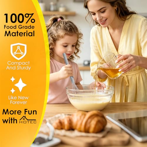 Image of HOTEC 10 Inch Mini Whisk Anti-Rust 304 Stainless Steel Small Whisks for Cooking, Baking, Mixing Ingredients & Deep Containers