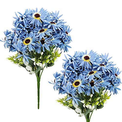 Guagb 2 Stück Sonnenblumen Gänseblümchen Künstliche Blumen Seide Kunstblumen Blumenstrauß für Zuhause Outdoor Indoor Garten Tischvase Dekoration (blau) Cover