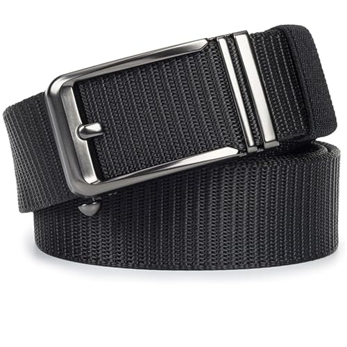 Men Casual Woven Nylon Belt for Golf Jeans 1-1/2 Inch Wide No Holes Invisible Shaped Alloy Buckle Belt2