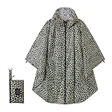 Rian c0de731 Hooded Rain Ponchos for Adult - Rain Coat and Rain Jacket with Waterproof Pocket and Zipper Suitable for Camping, Hiking, Travelling and Other Outdoor Activities, Leopard