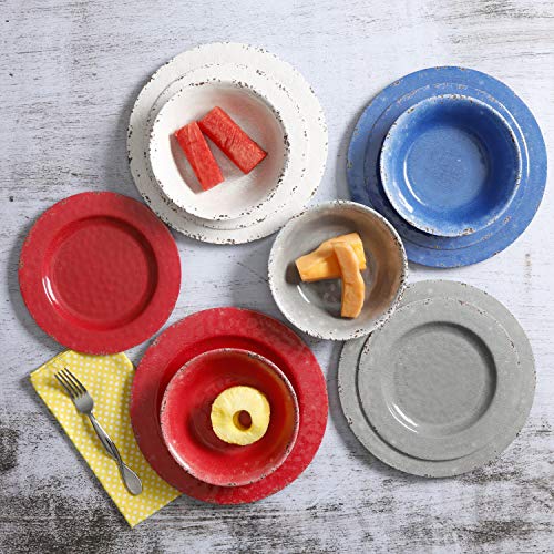Gibson Brist Pastels 12 pc Dinnerware Set – Melamine, Red, White, Blue, Grey – 116845.12