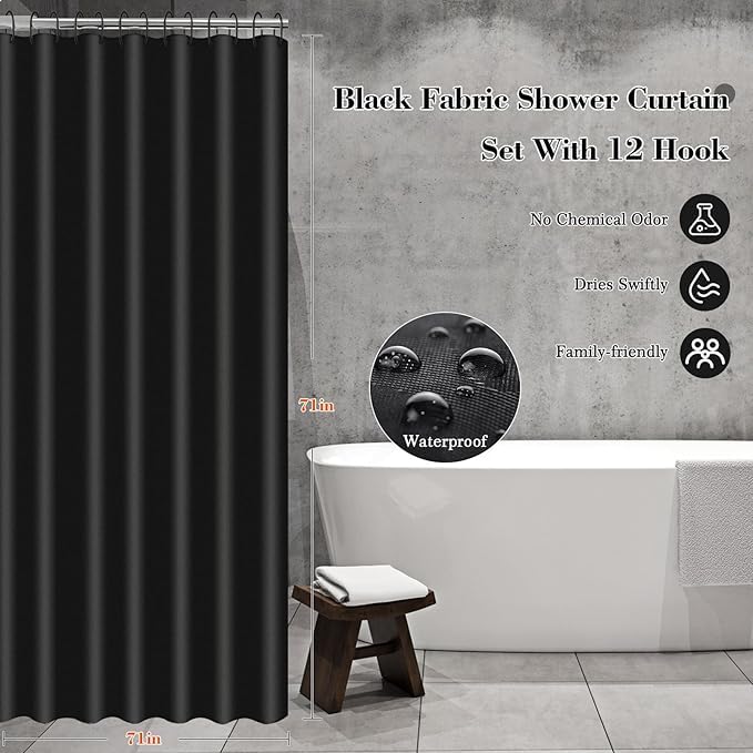 Juego de accesorios de baño negro, 23 piezas de accesorios de baño completo con alfombrilla de bañera, juego de cortina de ducha con ganchos, dispensador de jabón, soporte para cepillos de 5