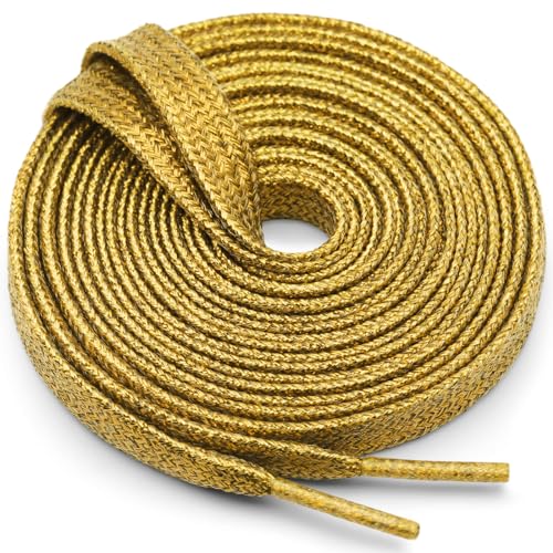 WEGOODZF Flat Glitter Shoe Laces: 2 Pairs 55 Inch Gold Shiny Shoelaces