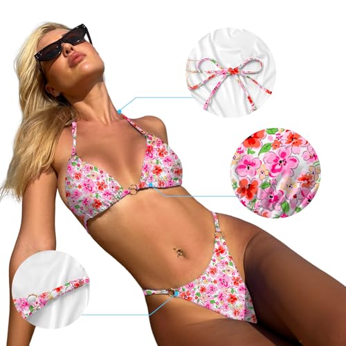 Image of MIKETAI Sexy Bikinis for Women 2 Piece Bikini Spaghetti Strap Swimsuits Solid Color Bathing Swimwear Triangle Bathing Suit