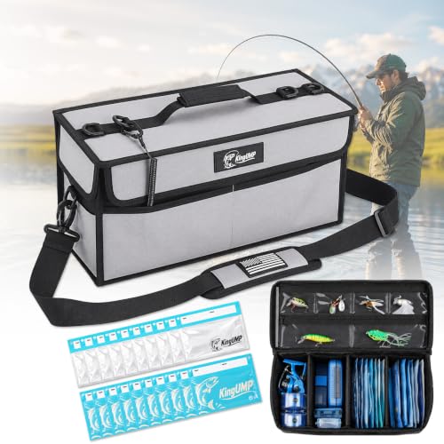 Fishing Tackle Bag for Soft Plastic Bait Storage - Bait Binder with 20 Soft Bait Bags, 20L 900D Water-Resistant Fishing Tackle Organizer with Adjustable Dividers for Lures, Hooks, Weights and Reels