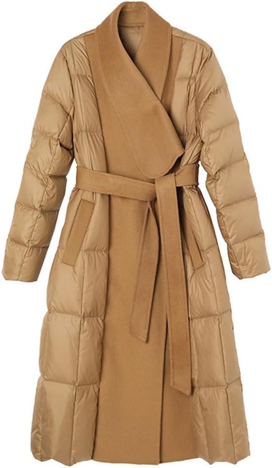 Women's Double-sided Woolen Patchwork Down Coat Jacket Warm Brown Coat for Women