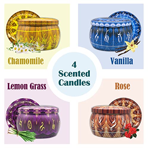 Orentas, Scented Candles Gift Set, Pure Natural Soybean For Aromatherapy Wax,Travel Tin Candles For Home Meditation, 4 Packs, 4.4Oz (Chamomile/Vanilla/Lemongrass/Rose), Mother Day's Gift #TOP1