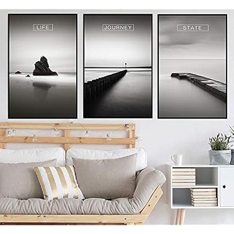 BuerHomie Wall Art Posters, Set of 3 Aesthetic Pictures, Black and White Sea Prints, for Living Room and Bedroom Decor Cover