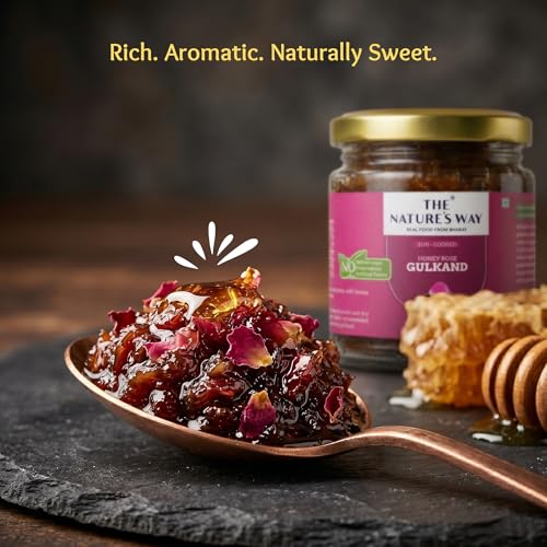 Image of The Natures Way | Honey Rose Gulkand 250g | Sun-Cooked Damask Rose Petal Preserve with Raw Honey & Mishri | No Added Refined Sugar