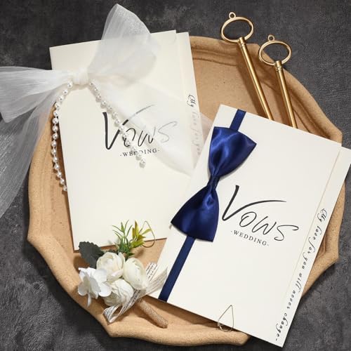 Engrowtic 2 Sets Wedding Vow Cards with Key Shape Pens Bow Tie Vow Booklets for Mrs & Mr Wife Husband Bridal Shower Engagement Gifts Wedding Ceremony Must Have