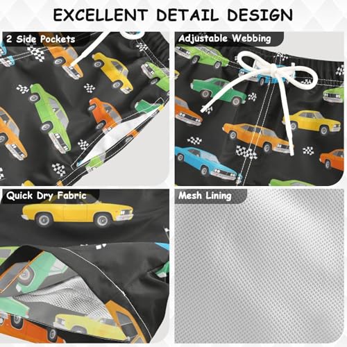 Pigsaly Retro Race Cars Boys Swim Trunks Machinery Trucks Toddler Beach Board Shorts Baby Summer Bathing Suit 4T3