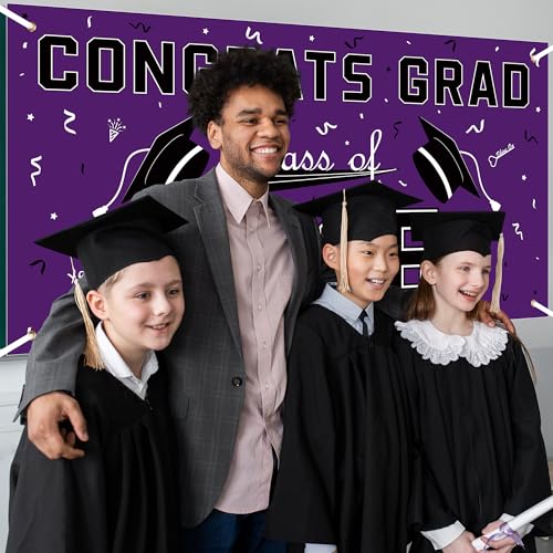Image of 2026 2027 Graduation Decorations - Purple Polyester Graduation Backdrop - Graduation Party Decorations - Congrats Grad Banner - Graduation Decorations Class of 2026,Graduation Party Favors Supplies Yard Sign